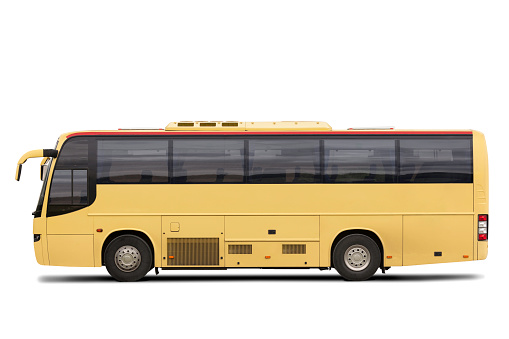 Side view of modern coach bus isolated on white. Includes clipping path.