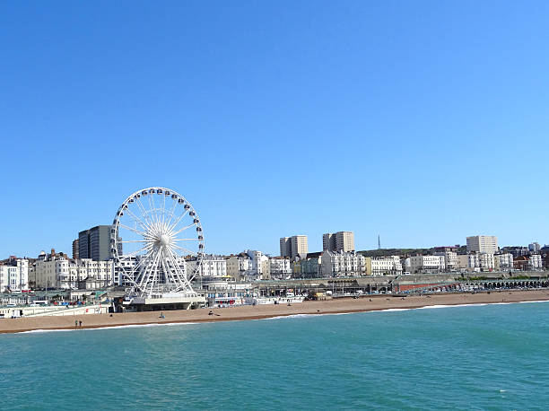 istock Image of Brighton wheel attraction, sunny beach and coastline panorama 497568946
