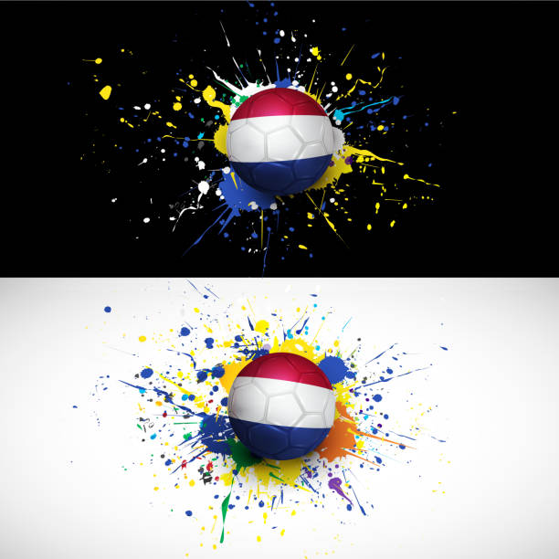 ilustrações de stock, clip art, desenhos animados e ícones de bandeira da holanda, com bola de futebol toque sobre fundo colorido, vector - holanda futebol