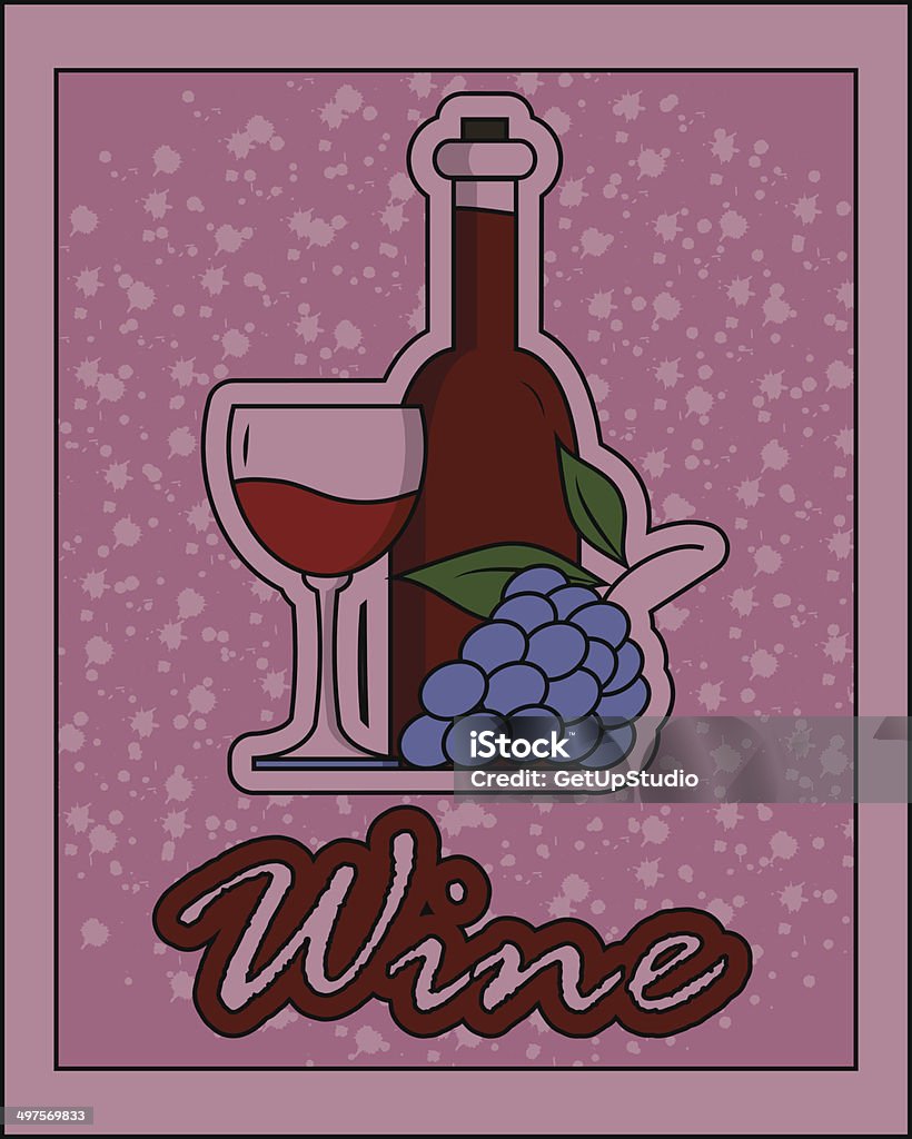 Vetor garrafa de vinho, vidro e uvas placa - Vetor de Abstrato royalty-free