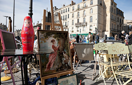 Bordeaux, France -- April 9, 2015: Famous flea market \