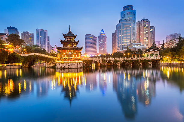 Cityscape of Guiyang at night stock photo