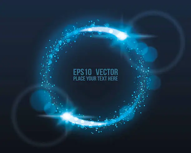 Vector illustration of Blue Glowing Circle with Light Bursts