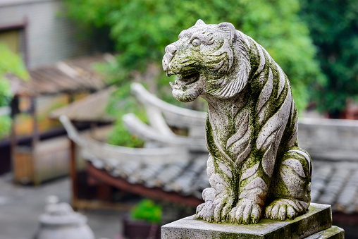 Ancient Chinese Stone tiger. Located in Dayong Fu, Zhangjiajie City, Hunan province, China.