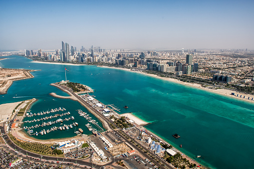 Dubai, 24th of November 2023. A stunning aerial view over Dubai skyline, from the Palm island to the Dubai Marina.