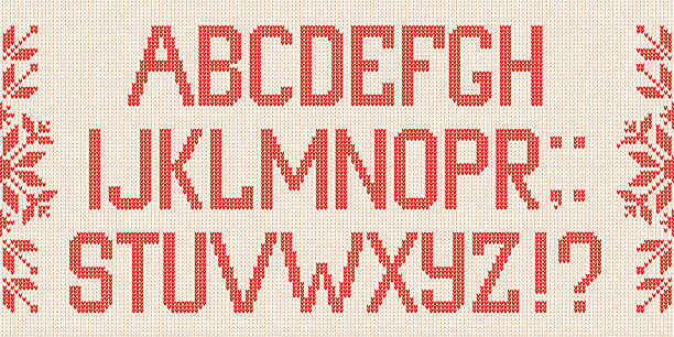 Christmas Font: Scandinavian style  knitted letters and pattern. vector art illustration