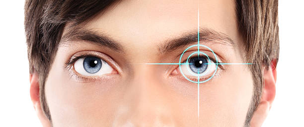 istock blue eyes young man and laser hologram on her eye 497578004