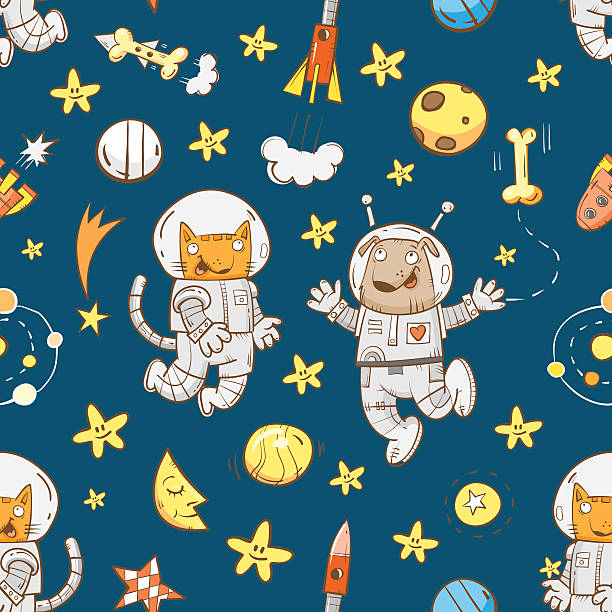 ilustraciones, imágenes clip art, dibujos animados e iconos de stock de patrón con astronautas. - voyager nave espacial