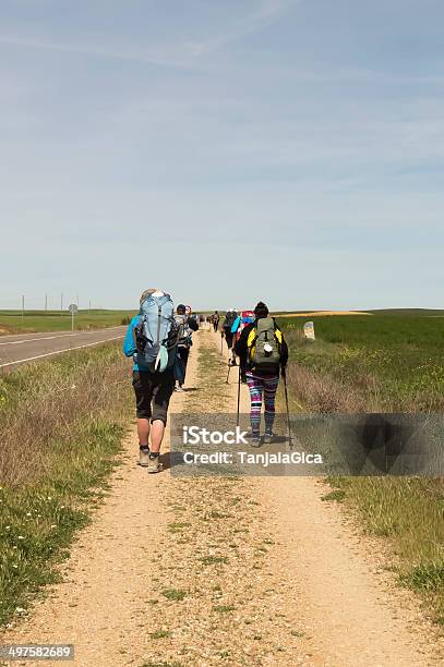 Photo libre de droit de Pèlerin Sur La Route De Saintjacquesdecompostelle banque d'images et plus d'images libres de droit de Rue