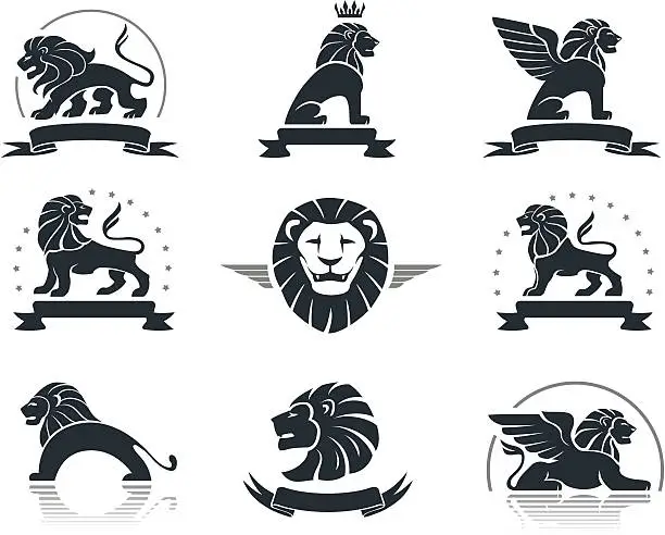 Vector illustration of Emblems set with lions