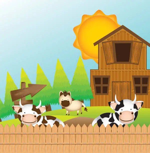 Vector illustration of Farm with animals