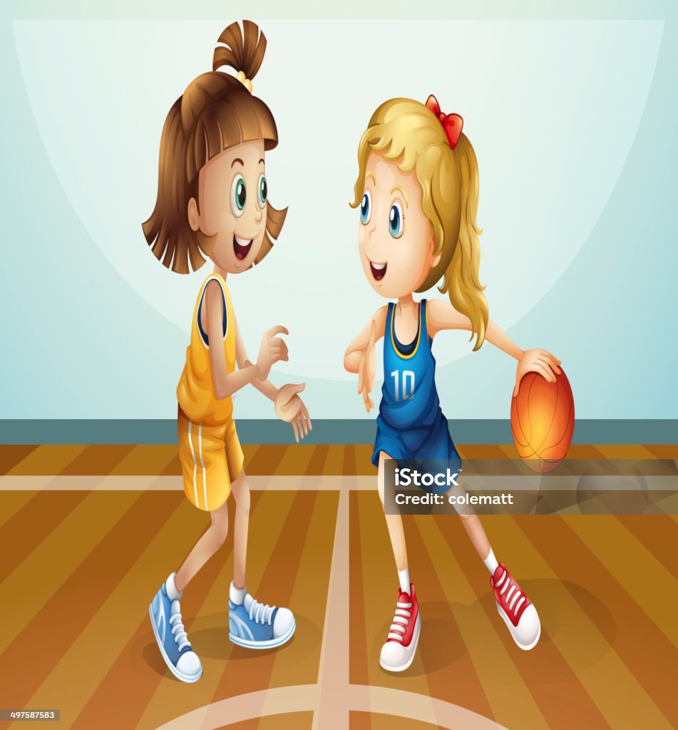 Zwei junge Damen spielen basketball - Lizenzfrei Aktivitäten und Sport Vektorgrafik