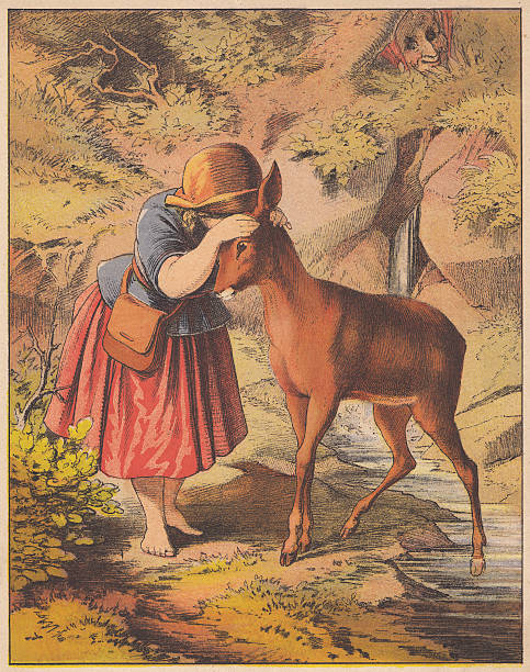 Brother and Sister, fairy tale, lithograph, published in 1875 The brother and sister (German: Brüderchen und Schwesterchen), a fairy tale by the Brothers Grimm. Colour lithograph, published  in 1875. brothers grimm stock illustrations