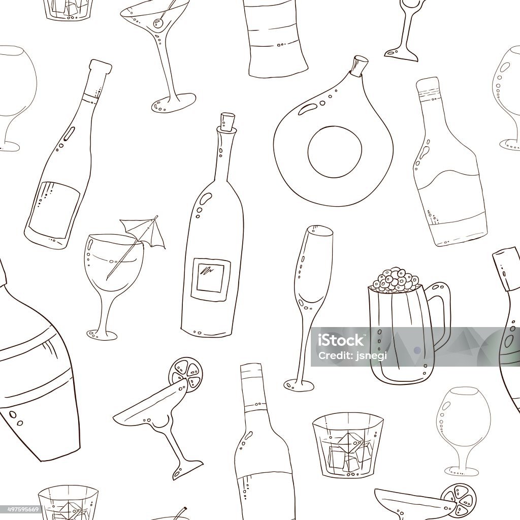 Wine and cocktail seamless background. Wine and cocktail seamless background. Holiday pattern with wine, bear bottles and cocktails. Colored version. Sparse stock vector