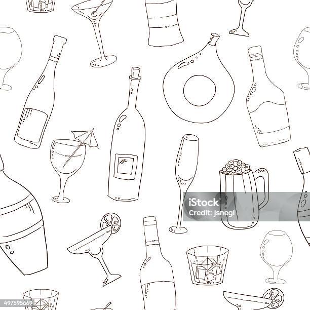 Wine And Cocktail Seamless Background Stock Illustration - Download Image Now - Sparse, Dinner, Invitation