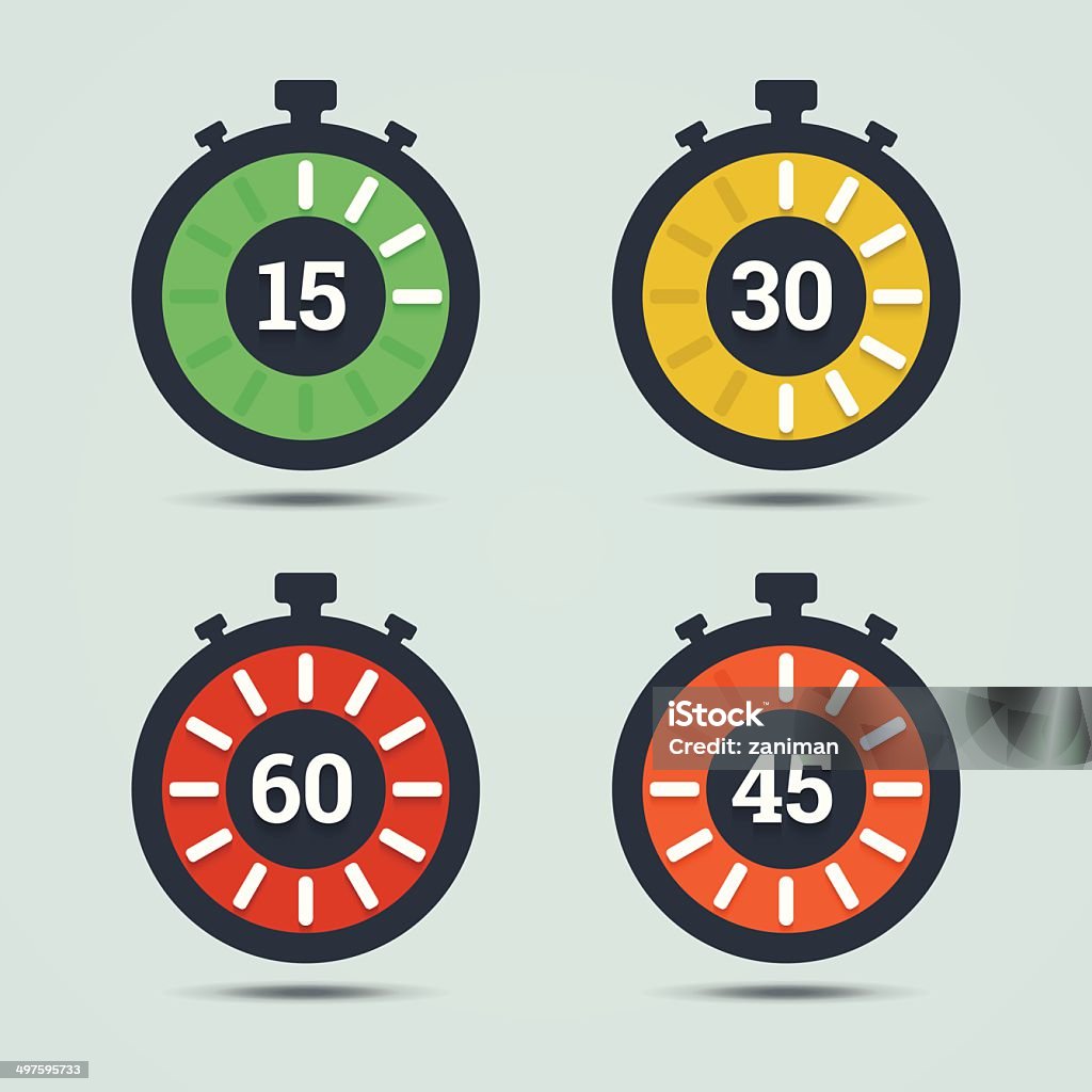 Timer icons with color gradation and numbers. Timer icons with color gradation and numbers in flat style on a light background. Vector illustration in EPS10. Second Clock Hand stock vector