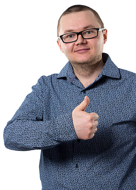istock Man in blue shirt with thumb up 497596513