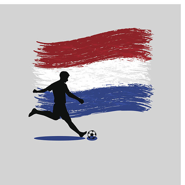 ilustraciones, imágenes clip art, dibujos animados e iconos de stock de jugador de fútbol con la bandera de la acción de los países bajos en el fondo - michigan football