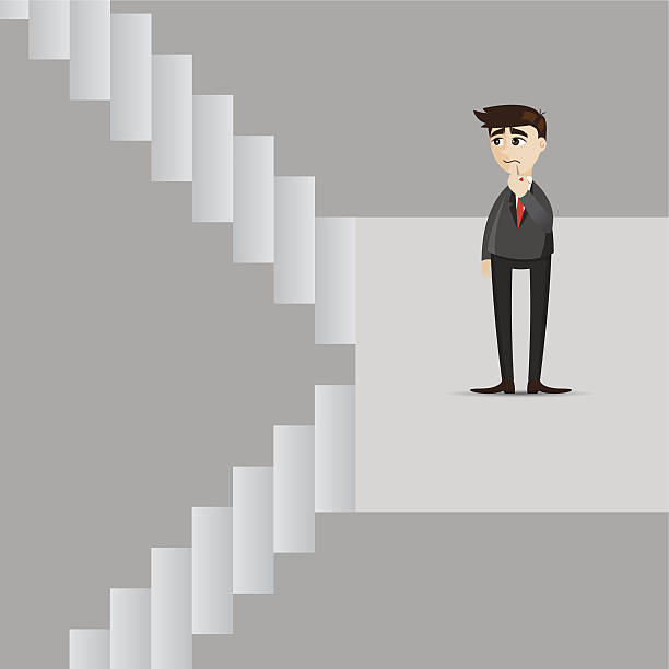 istock cartoon businessman with up and down stair 497596925
