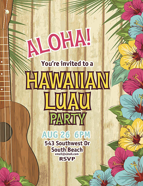 illustrazioni stock, clip art, cartoni animati e icone di tendenza di aloha hawaiian invito - aloha parola hawaiana