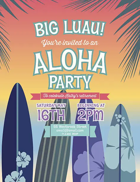 Vector illustration of Aloha Hawaiian Party Invitation