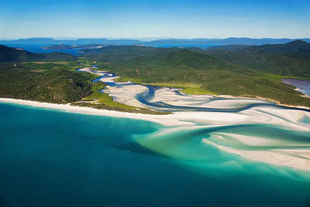 Whitehaven Beach and the Hill Inlet, on Whitsunday Island, QLD, Australia.