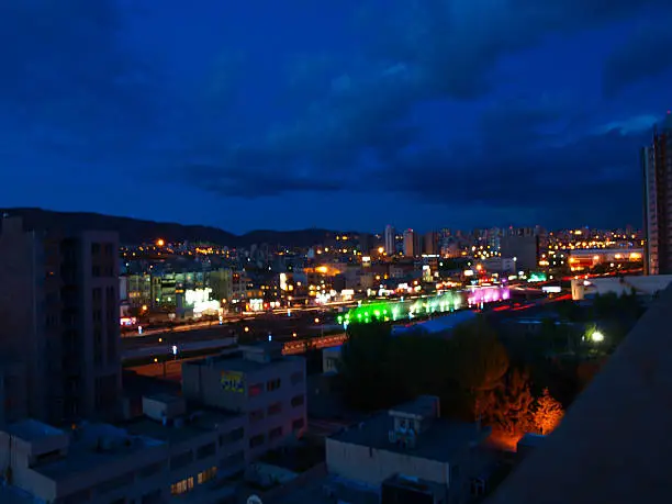 TABRIZ, IRAN - May 2: Tabriz city bird's eyes view in twilight on May 2, 2011