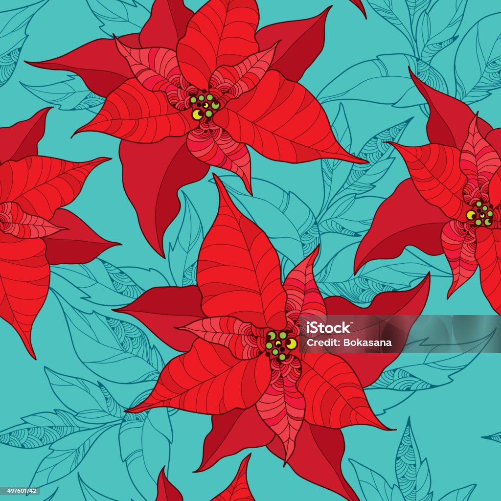 Ilustración de Patrón Sin Costuras De Flor De Nochebuena En Rojo En El  Fondo Turquesa y más Vectores Libres de Derechos de Flor de Pascua - iStock