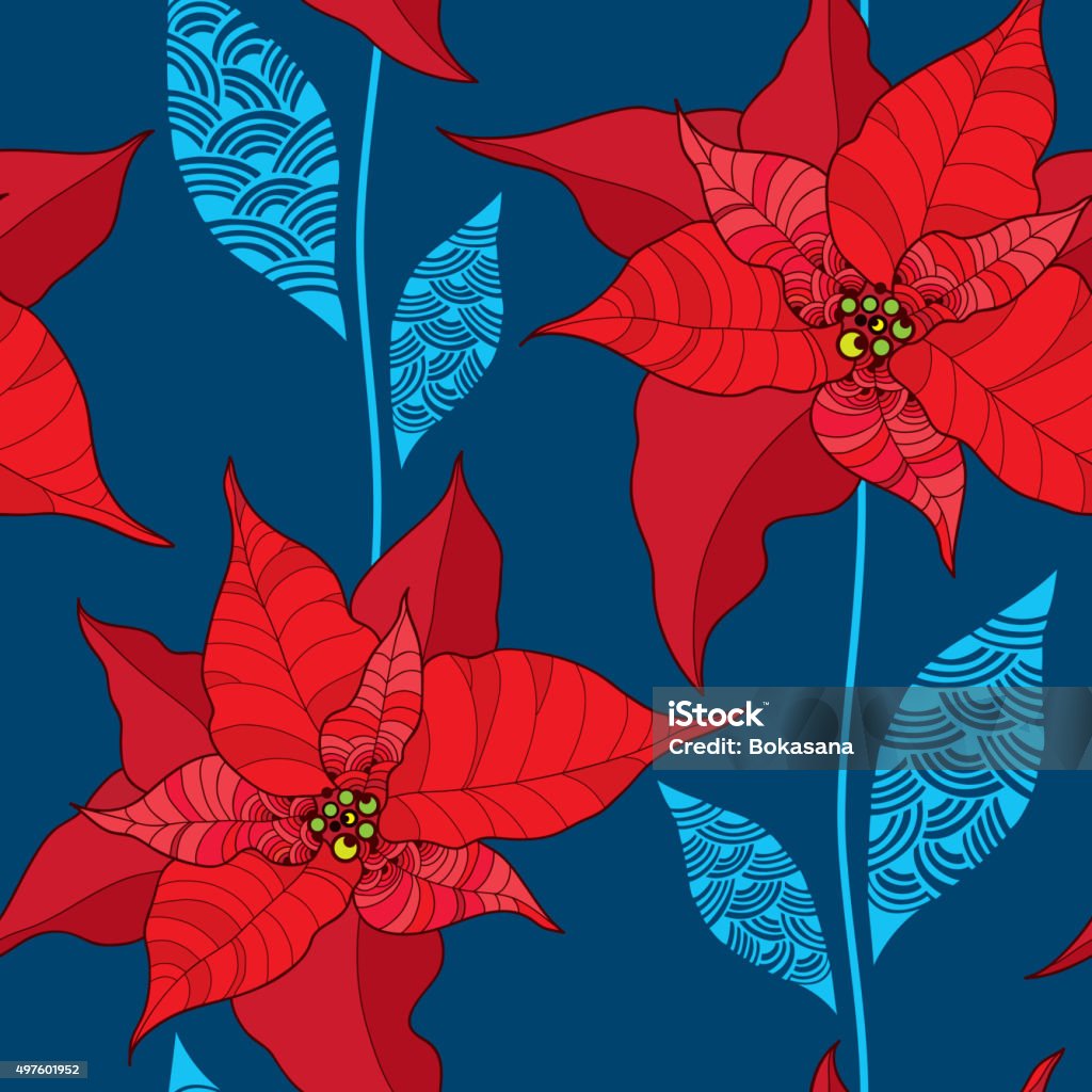 Ilustración de Patrón Sin Costuras De Flor De Nochebuena En Rojo En El Fondo  Azul y más Vectores Libres de Derechos de 2015 - iStock