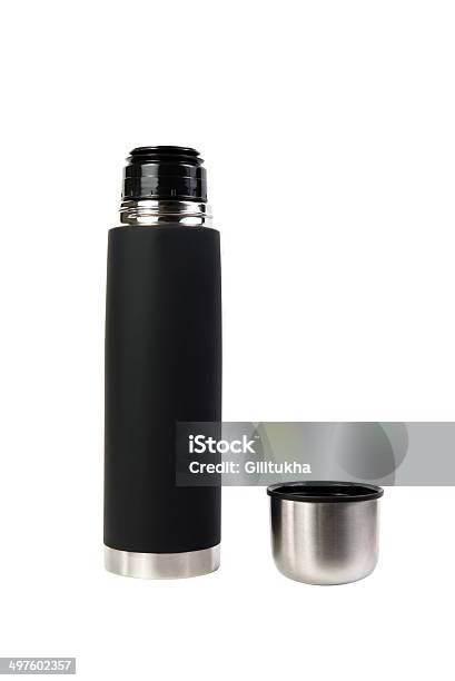 Black Thermos Isolated On White Background Stock Photo - Download Image Now - Airtight, Black Color, Bottle