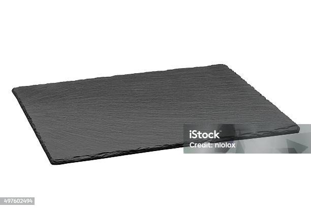 Empty Black Slate Plate Isolated On White Background Stock Photo - Download Image Now