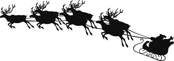 reindeer illustration of reindeer pulling Santa`s sled santa sleigh cutout stock illustrations
