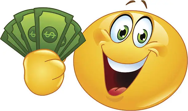 Vector illustration of Emoticon with dollars