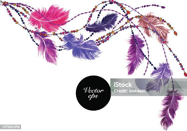 Vector Watercolor Feather Corner Decoration Stock Illustration - Download Image Now - Dreamcatcher, Feather, Indigenous North American Culture