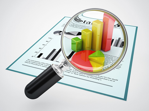 finance and business statistic graphic zoom with magnifier glass