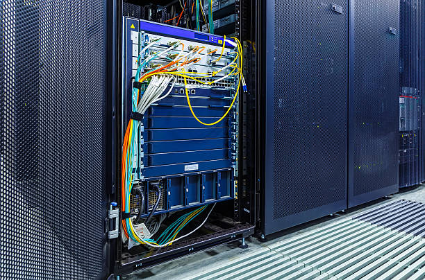 istock router in the rack among the ranks of the mainframe 497605670