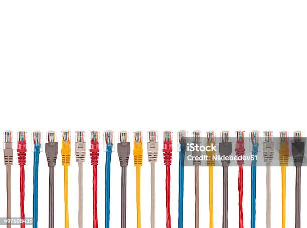 Multicolored Internet Cables Are Arranged Parallel In A Row Stock Photo - Download Image Now