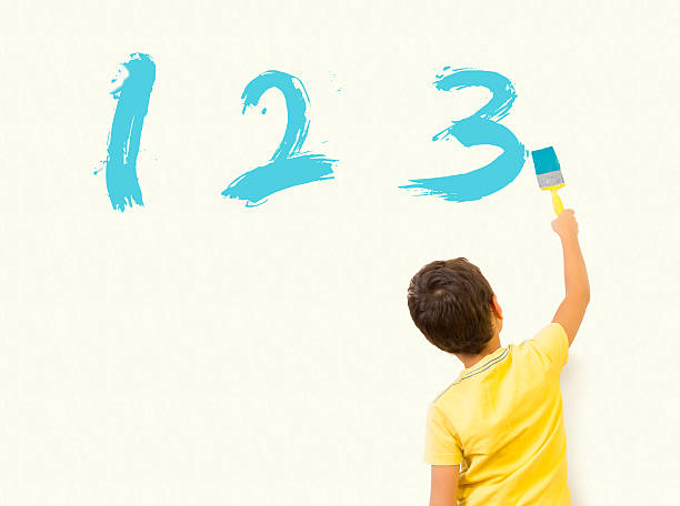 istock Smart boy painting 123 on the wall 497609746