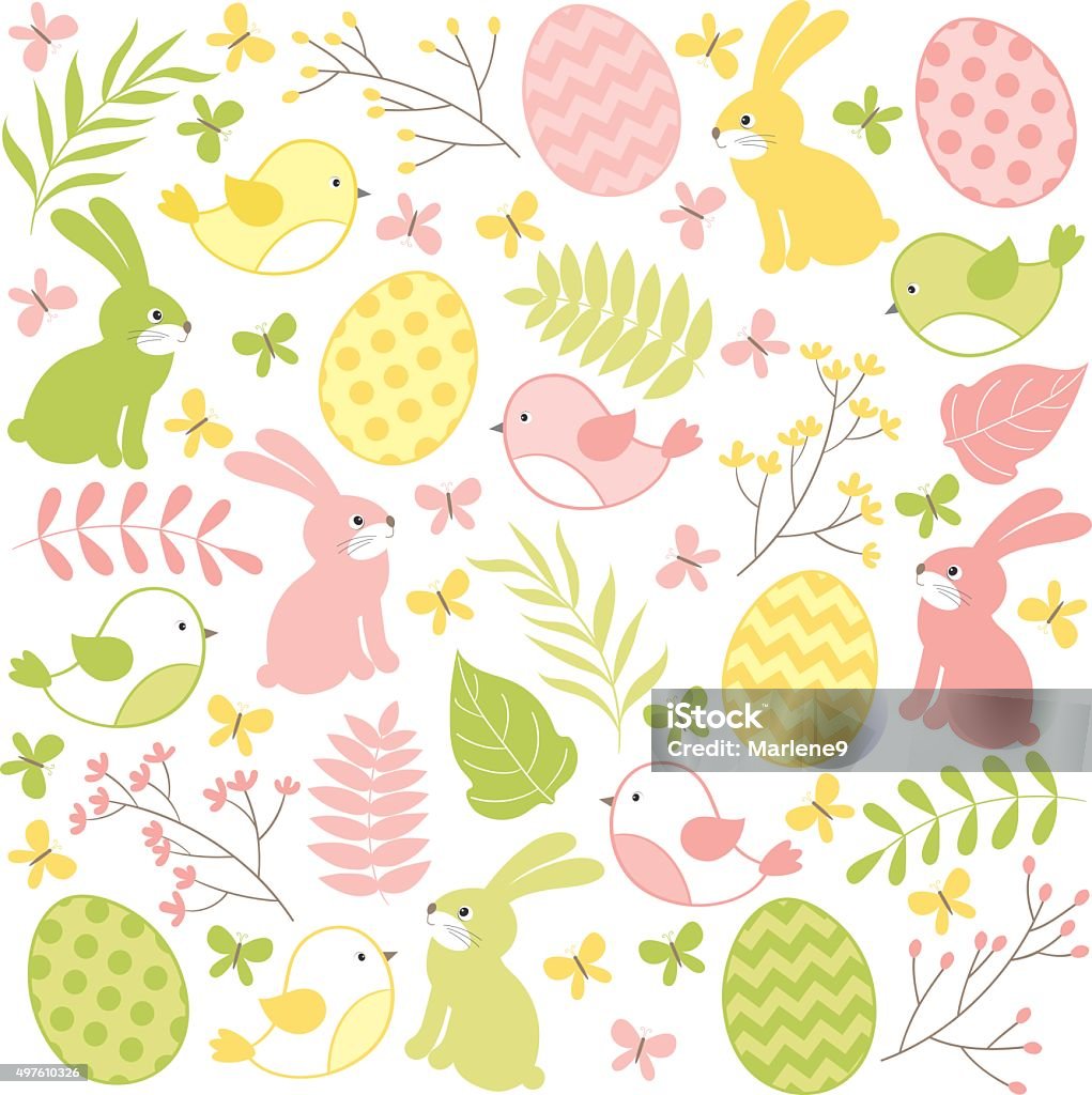 Easter Time Set of Easter eggs and bunnies Backgrounds stock vector