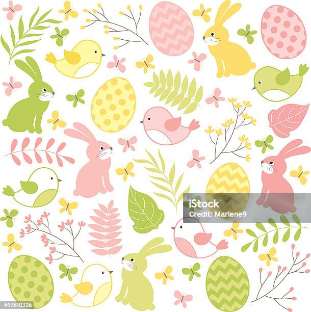 Easter Time Stock Illustration - Download Image Now - Backgrounds, Bird, Branch - Plant Part