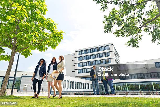 Group Of Students On Campus Stock Photo - Download Image Now - Campus, University, Outdoors