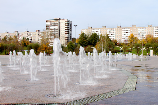Jet city fountain in autumn day.