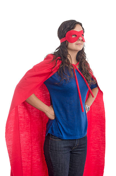 istock Woman superhero with red cape. 497612886
