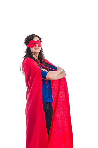 istock Woman superhero with red cape. 497613006