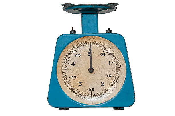 Blue kitchen weight scale. stock photo