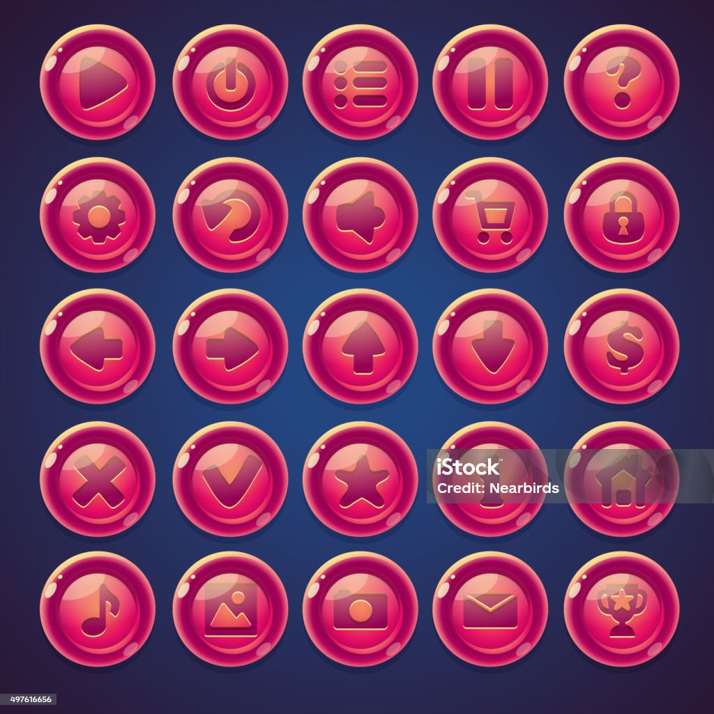 Set pink maroon round buttons for web video game 2015 stock vector