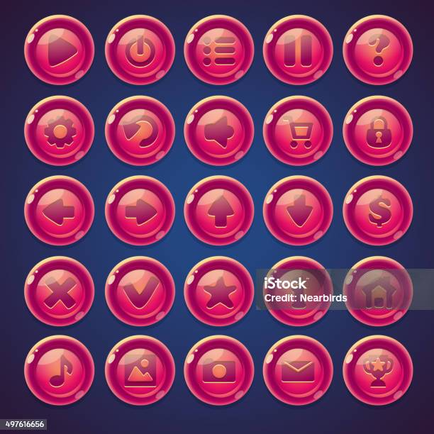 Set Pink Maroon Round Buttons For Web Video Game Stock Illustration - Download Image Now - 2015, Blue, Brand Name Video Game
