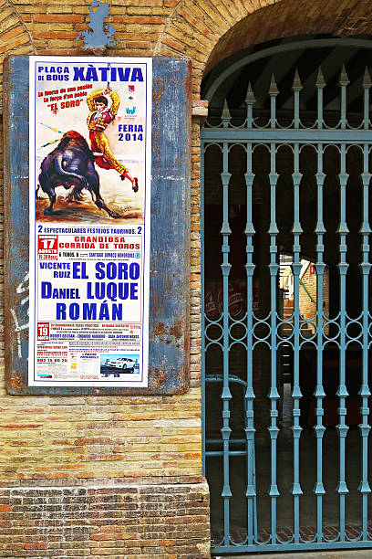 Valencia, Spain - August 14, 2014: Bullfight sign on the external wall of the Bullring. No people.