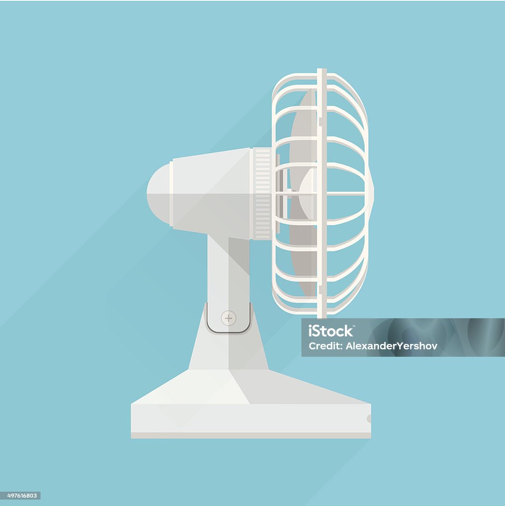 Vector flat icon for fan A side view of the white fan on blue background. Electric Fan stock vector
