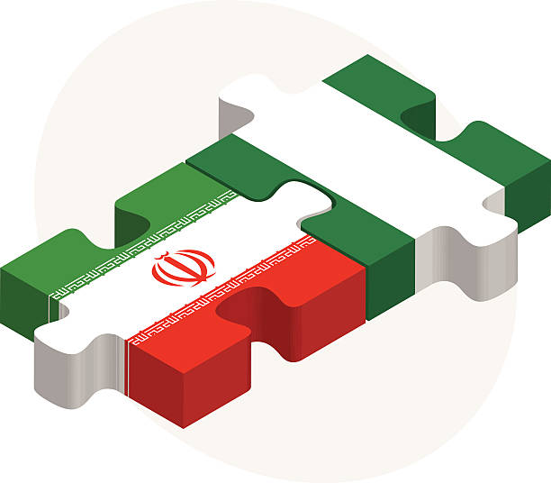 иранский и нигерии флаги в puzzle - nigerian flag nigerian culture three dimensional shape nigeria stock illustrations